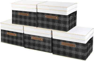 Obrázek produktu pro TYEERS Skládací úložný box 38x25x25 cm, sada 5 kusů, černý patchworkový design