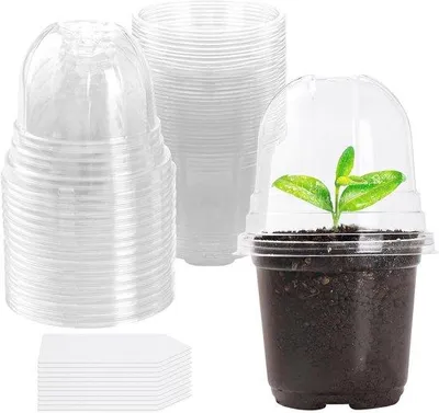 Obrázek produktu pro Průhledné květináče na rostliny 10 pěstebních květináčů + 10 vlhkostních kopulí průhledné květináče na orchideje kulaté květináče na sazenice sukulentů.