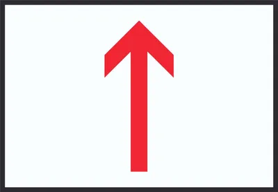 Produktbild von Richtungspfeil hoch Schild waagerecht rot weiss schwarz Pfeil A5 Rückseite selbstklebend