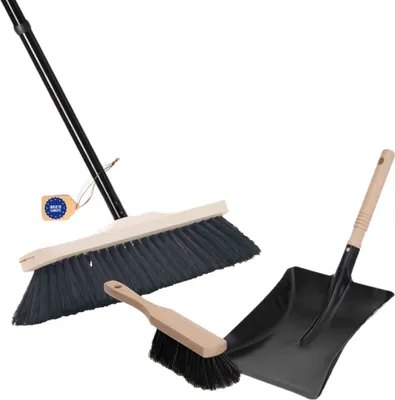 Immagine prodotto di Novaliv scopa da camera con manico robusta VERO CAPELLO DI ROSA scopa morbida setole armadio scopa 4 pezzi manico a innesto e spazzola a mano set paletta metallo nero paletta scopa a mano spazzatrice e paletta