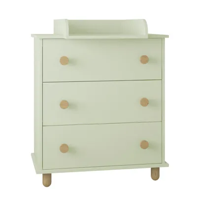 Produktbild von ZEE LUMI Mint 83x93x48 cm Wickelkommode mit 3 Schubladen Abnehmbarer Wickelaufsatz Holzdetails Skandinavisches Design Babyzimmer Kommode