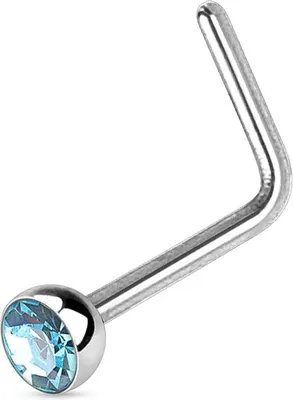 Produktbild von Autiga Nasenpiercing Stecker Nasenstecker Stift Nasen Piercing gebogen L-Form Zirkonia Kristall silber-türkis 1 mm