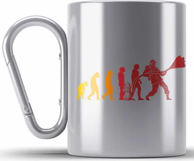 Produktbild von Trendation - Feuerwehr Geschenk Edelstahl Tasse Karabiner Feuerwehrmann Vater Vatertag Spruch Evolution (Silber)