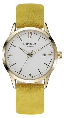 Produktbild von Orphelia Fashion Damen-Armbanduhr Suede Analog Quarz mit Leder Armband, Gelb