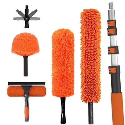 Teleskop-Staubset 6 m mit Mikrofaser, Spinnwebbesen & Fensterreiniger
