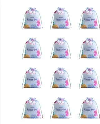 Produktbild von INF Ostern Süßigkeit Beutel 12er Pack - Satin Seide Kordelzug Geschenkbeutel Blau