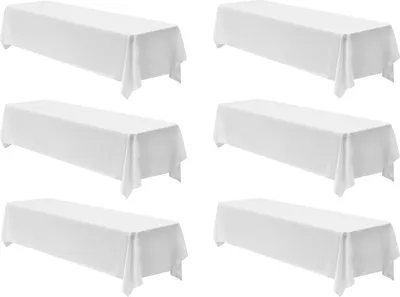 Produktbild von SucceBuy 6 x Tischdecke 2286x3353 mm, wiederverwendbarer Tischschutz, maschinenwaschbares Tischtuch aus Polyester für Feiern, Hochzeiten, Bankette und andere Veranstaltungen, Weiß