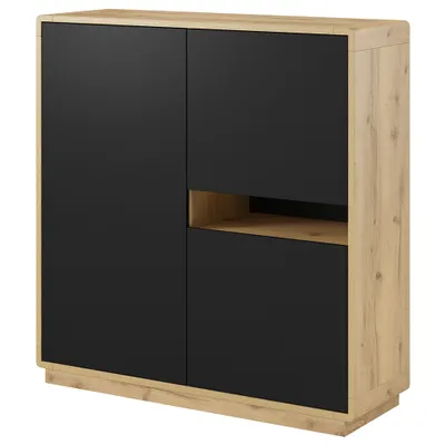 Produktbild von Highboard modern Wohnzimmer ALBANY-83 in Taurus Eiche Nb. mit Absetzungen in schwarz matt, B/H/T: ca. 121/126/40 cm