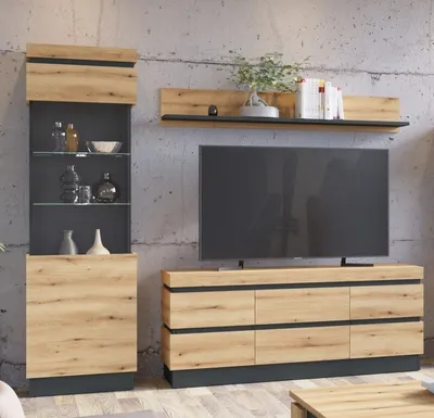 Produktbild von Wohnwand >Corte< (3-teilig) in Evoke Eiche Nachbildung - 222x201x45 (BxHxT)