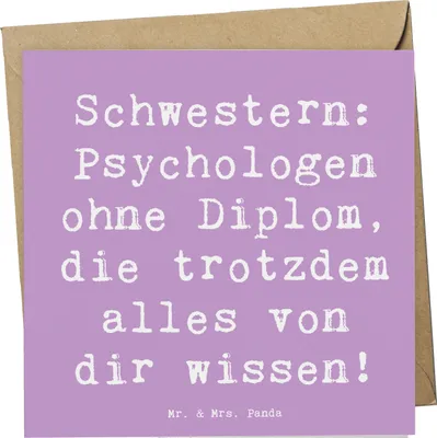 Produktbild von Mr. & Mrs. Panda Klappkarte Spruch Schwestern Psychologen - Lavendeltraum - Geschenk, Familie, Freude, Geschwister, faltkarte, Geschwisterliebe, Grußkarte, Schwester