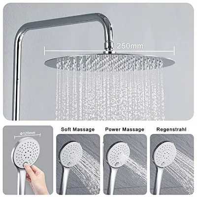 Produktbild von JOHO Edelstahl Duschset Regendusche Wassersparend mit Kopfbrause D25cm Chrom