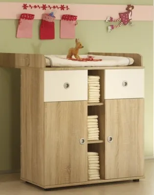 Produktbild von Wickelkommode "WIKI" Babyzimmer Kommode Wickeltisch Sonoma Weiß