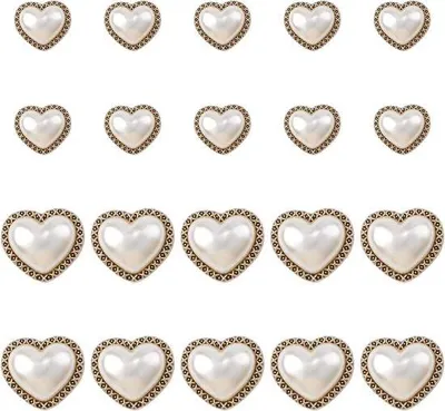 Zdjęcie produktu dla Przyciski Faux Parel Rhinestone - Złote Retro Vintage Heart Crystal Sew On Decorations - 20 sztuk (25 mm + 18 mm) - do majsterkowania