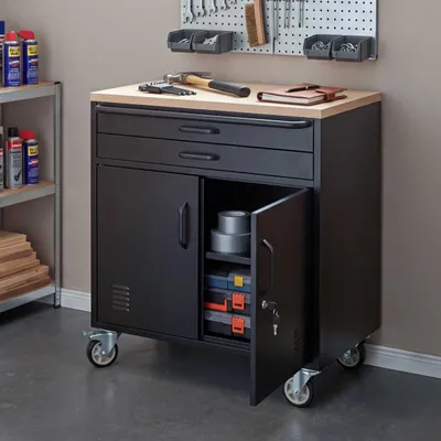 Imagen del producto de Carrito de herramientas HWC-R18, carro con ruedas para herramientas, con cerradura, con ruedas, compartimentos de almacenamiento, cajones, acero, 85x75x53 cm, color