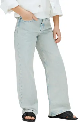 Immagine prodotto di Calvin Klein: pantaloni a gamba larga da bambina, effetto lavaggio "bleachout", modello LVCKSJC02G, altri modelli di jeans e denim