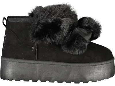 Produktbild von Stilvolle Damenstiefeletten Schwarz: Mit Fell, Pom Pom & 4 cm Keilabsatz