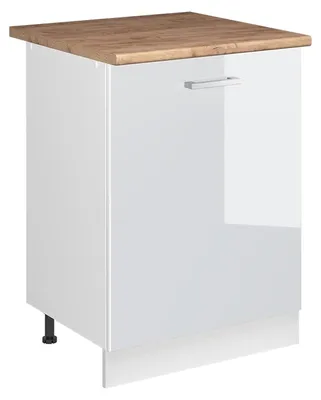 Imagen del producto de Mueble bajo de cocina Vicco R-Line Blanco alto brillo/Blanco 60 cm con 1 puerta encimera Roble dorado, Model 72144