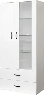 Produktbild von okwish Vitrine mit 16 Farben LED Beleuchtung Vitrinenschrank Standvitrine Stauraumvitrine Schrank Wohnzimmerschran LED Vitrine LED Schränke Weiß 59.5*35*182 cm