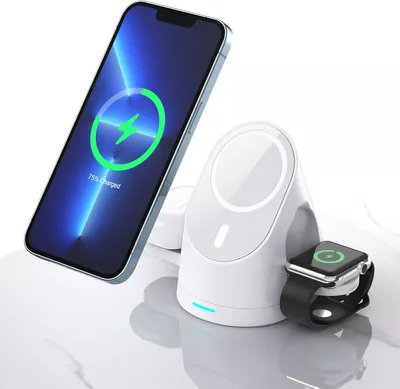 Produktbild von 3 in 1 kabelloses Ladegerät,Ladestation für Apple Watch/iPhone, 15 W Schnellladung,Weiß