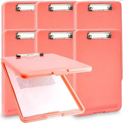 Produktbild von Ibenzoa® Dreieckiges Kunststoff-Klemmbrett mit klappbarem Aufbewahrungsfach, Rosa, 23,9×34,0×2,3 cm, Polypropylen