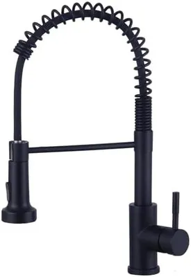 Produktbild von Wasserhahn Küche Schwarz, Hochdruck Küchenarmatur mit Brause Ausziehbar, Hoher Bogen Mischbatterie Küche 360°Drehbar 2 Sprühfunktionen, Spiralfeder Spültischarmatur Edelstahl, Mattschwarz