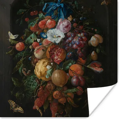 Produktbild von MuchoWow® Poster Früchte und Blumen - Gemälde von Jan Davidsz. de Heem 75x75 cm - Wand Dekoration
