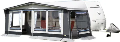 Produktbild von DWT Polo 300 Gr. 18 - Umlaufmaß 1061-1090 cm - inkl. 28 x 1 mm Gestänge ST - 300 cm Tiefe - Ganzzelt für Wohnwagen - wetterfestes Polyestergewebe - UV-Schutz - mit 2-teiliger Vorderwand - für Reise- o. Saisoncamping