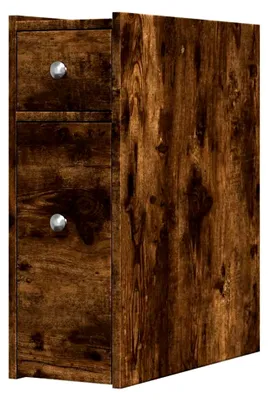 Produktbild von Badezimmerschrank Schmal mit Rollen, Nischenschrank für Badezimmer, Badmöbel Nischenregal, Räuchereiche Holzwerkstoff