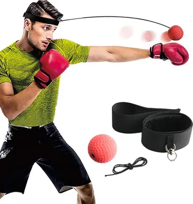 Produktbild von Box-Reflexball-Set, Reflexball an Schnur mit Stirnband, Reflex-Schlagkampfausrüstung mit Gummiball 80 g, ideal zur Verbesserung der Reaktions-Hand-Augen-Koordination, perfekte Box-Geschenkidee