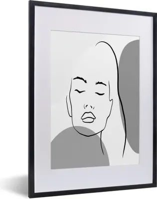 Produktbild von MuchoWow® Gerahmtes Poster Zeichnung - Frau - Schwarz - Weiß 30x40 cm - Poster mit Schwarzem Bilderrahmen Wandposter Rahmen Foto Bilder - Wandposter Schlafzimmer