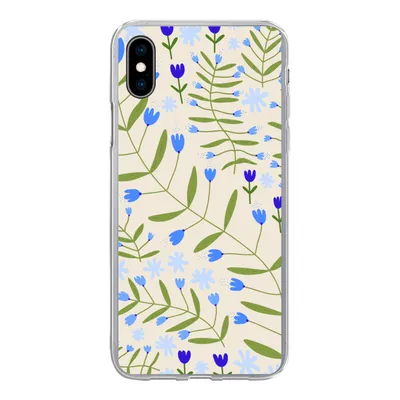 Produktbild von MuchoWow® Handyhülle Schutzhülle Hülle für iPhone Xs Blume - Blätter - Blau Silikon Softcase Handy Hülle - Handytasche