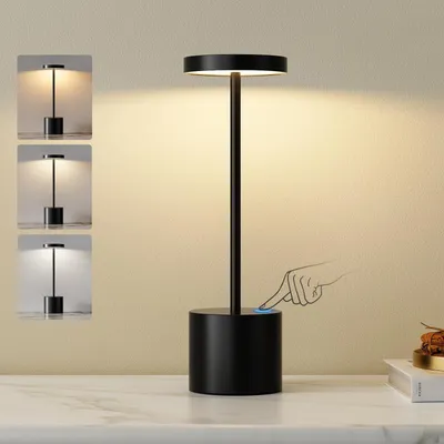 Produktbild von LED-Tischlampe, kabellos, berührungsempfindliche Nachttischlampe, dimmbar, 3 Farbtemperaturen, stufenlos dimmbar