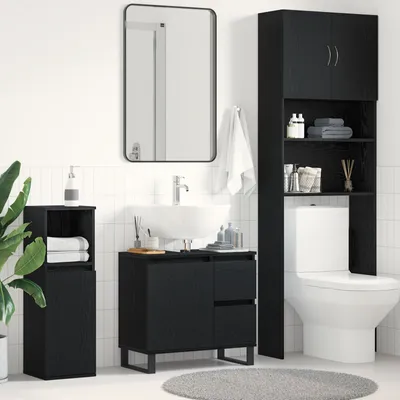 Produktbild von Waschbeckenunterschrank Schwarz Eiche 65x33x60 cm Holzwerkstoff, Badezimmerschränke DesignMöbel Neu