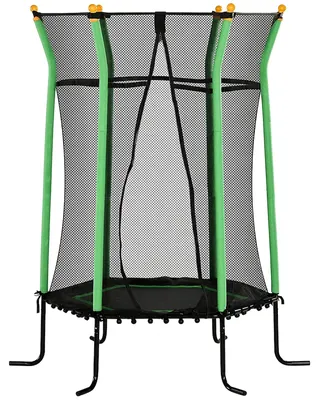 Produktbild von Trampolin für Kinder Ø163,5 cm, mit hohem Sicherheitsnetz und Reißverschlusseingang, gepolsterte Pfosten, federloses Design mit elastischen Seilen, Stahlrahmen, bis 50 kg, Ø163,5 x 190 cm