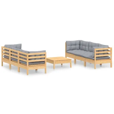 Produktbild von vidaXL 7-tlg. Garten-Lounge-Set mit Grauen Kissen Kiefernholz