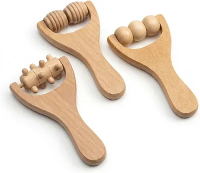 Imagen del producto de Rodillos de masaje manuales de madera, juego de 3 unidades, fabricados con materiales sostenibles, para la relajación muscular