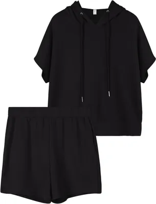 Produktbild von Damen-Trainingsanzug Sommer Kurzarm Shorts Locker Bequem Schwarz XL