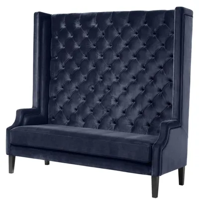 Produktbild von Casa Padrino Luxus Hochlehnsofa Mitternachtsblau / Schwarz 160 x 68 x H. 160 cm - Luxus Chesterfield Samtsofa