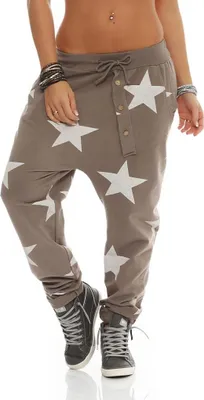 Produktbild von 132_Damen Hose Sweatpants Jogginghose Freizeithose mit Sternen Khaki