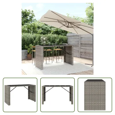 Produktbild von The Living Store Bartisch mit Glasplatte Grau 185x80x110 cm Poly Rattan