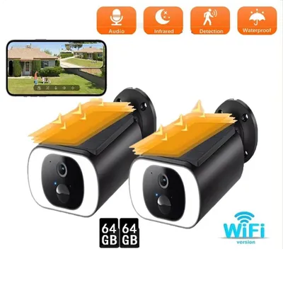 Image de caméra de surveillance extérieure 2K solaire - Caméra de surveillance extérieure Batterie sans fil 64GB