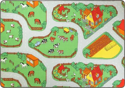 Produktbild von Primaflor Spielteppich BAUERNHOF - 140x200cm - Kinderteppich mit Straßen, Höfen und Tiere für Jungen & Mädchen