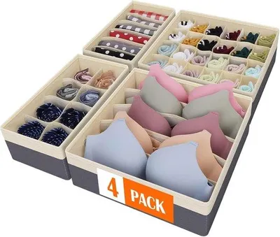 Produktbild von Famanu Ladeorganizer für Kleiderschrank - Set von 4, faltbare Stoffaufbewahrungsboxen in Beige/Grau