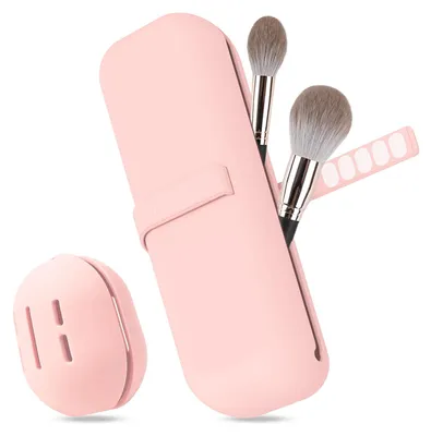 Produktbild von Make-up Tasche Silikon, 1 Stück Pinselhalter, 1 Stück Beauty Blender Hülle, rosa, für Reisen
