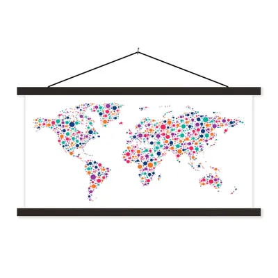 Produktbild von MuchoWow® Textilposter Weltkarte - Kreis - Farben 90x45 cm mit schwarzem Rahmen - Klemmleisten