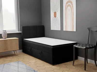 Produktbild von FEDVE Boxspringbett Einzelbett GANDIA MINI mit Bettkästen Jugendbett mit Bonell-Matratze und Topper 100x200 Links