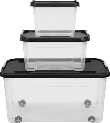 Produktbild von Tontarelli Aufbewahrungsboxen mit Deckel transparent/schwarz 3er Set