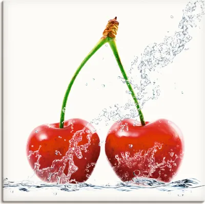 Produktbild von ARTland Leinwandbild Kirschen mit Spritzwasser Größe: 50x50 cm
