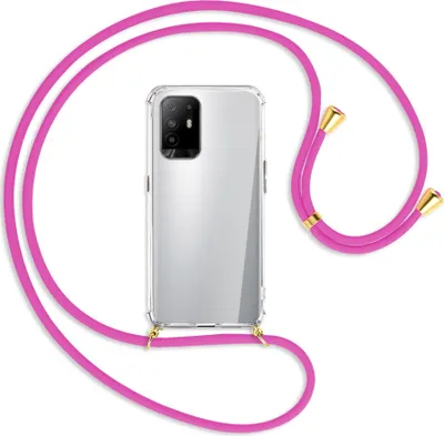 Produktbild von Handykette Backcover-Schutzhülle mit Band (Metall goldfarben) für Oppo A94 5G / F19 Pro+ 5G - hot pink