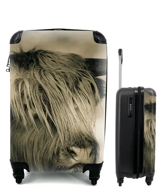 Produktbild von MuchoWow® Koffer Handgepäck Trolley Rollkoffer Kleine Reisekoffer mit 4 Rollen - Schottischer Highlander - Tiere - Haare - Cabin Size < 55x40x23 cm & 55x40x20 cm - Fotokoffer - Kabinenkoffer - Boardgepäck - Reise-Box - Reisekoffer - Reisegepäck - Koffer mit Bild - Trolley für Kinder